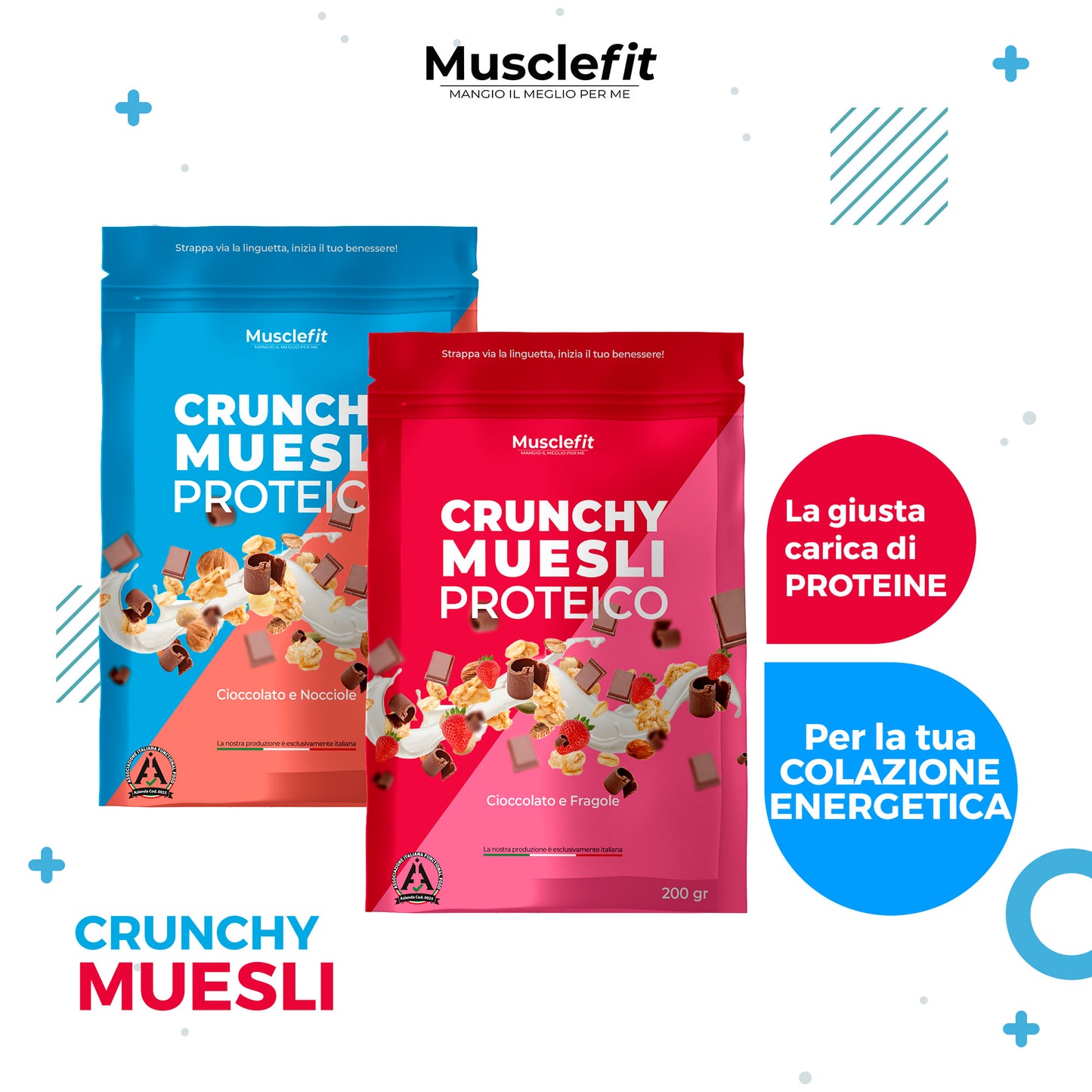 MuscleFit® Muesli Protein Crunchy Cioccolato e Fragole