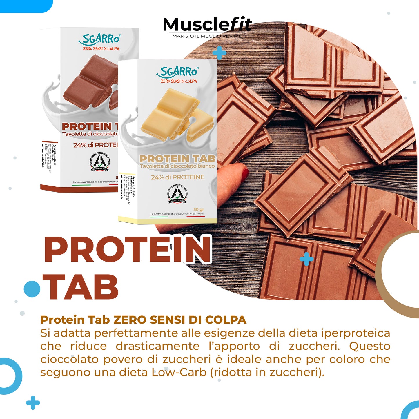Tavoletta Cioccolato Proteico Protein Tab SGARRO® Cioccolato Fondente
