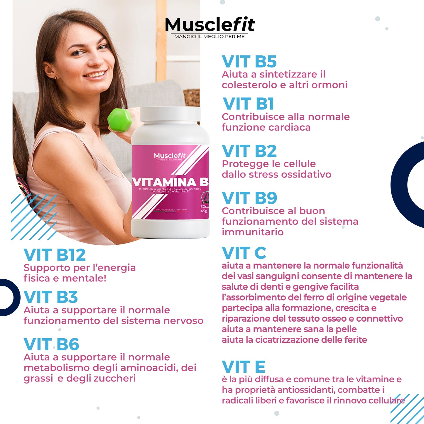 MuscleFit® - Complex B - 8 Vitamine del Gruppo B + Vit C + Vit E
