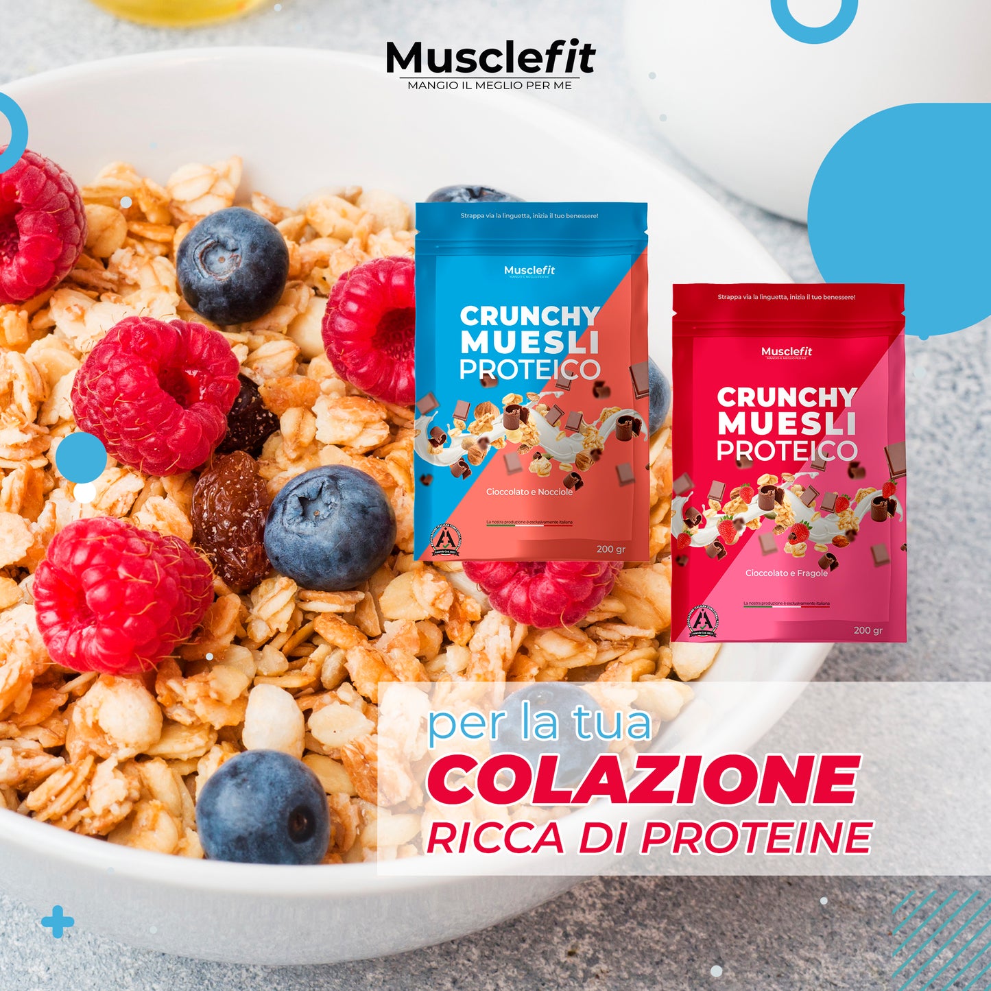 MuscleFit® Muesli Protein Crunchy Cioccolato e Fragole